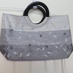 GRAY & Silver White Embellished TOTE Handbag Lined (K106)